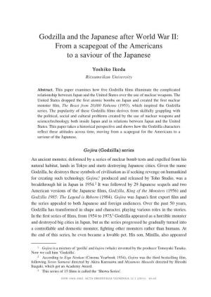 Godzilla and the Japanese After World War II: from a Scapegoat of the Americans to a Saviour of the Japanese
