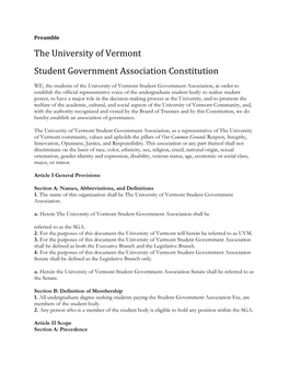 The University of Vermont Student Government Association Constitution