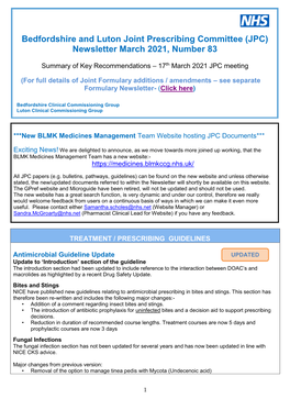 Bedfordshire and Luton Joint Prescribing Committee (JPC) Newsletter March 2021, Number 83