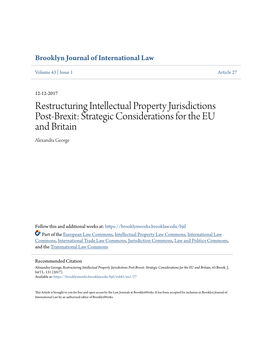 Restructuring Intellectual Property Jurisdictions Post-Brexit: Strategic Considerations for the EU and Britain Alexandra George