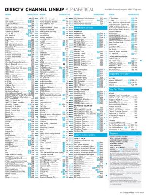DIRECTV CHANNEL LINEUP ALPHABETICAL Available Channels on Your DIRECTV System