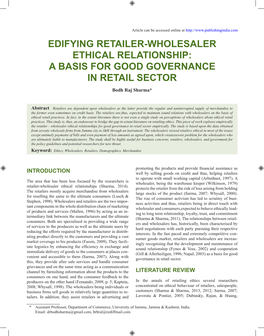 EDIFYING RETAILER-WHOLESALER ETHICAL RELATIONSHIP: a BASIS for GOOD Governance in RETAIL SECTOR