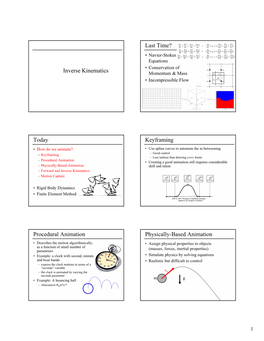 Inverse Kinematics Last Time? Today Keyframing Procedural Animation Physically-Based Animation