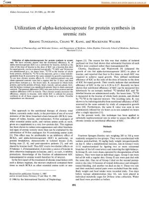 Utilization of Alpha-Ketoisocaproate for Protein Synthesis in Uremic Rats