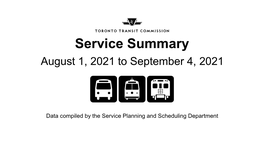Service Summary, August 1, 2021 to September 4, 2021