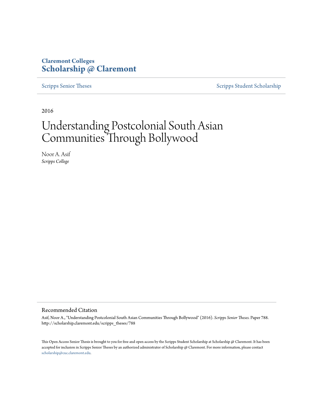 Understanding Postcolonial South Asian Communities Through Bollywood Noor A