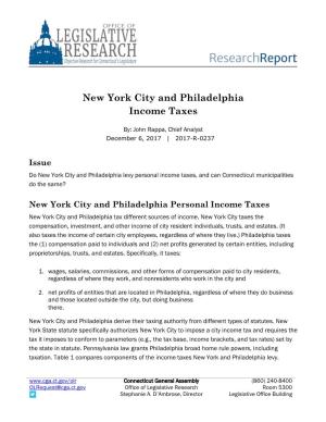 New York City and Philadelphia Income Taxes