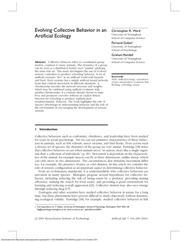 Evolving Collective Behavior in an Artificial Ecology