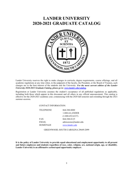 Lander University 2020-2021 Graduate Catalog
