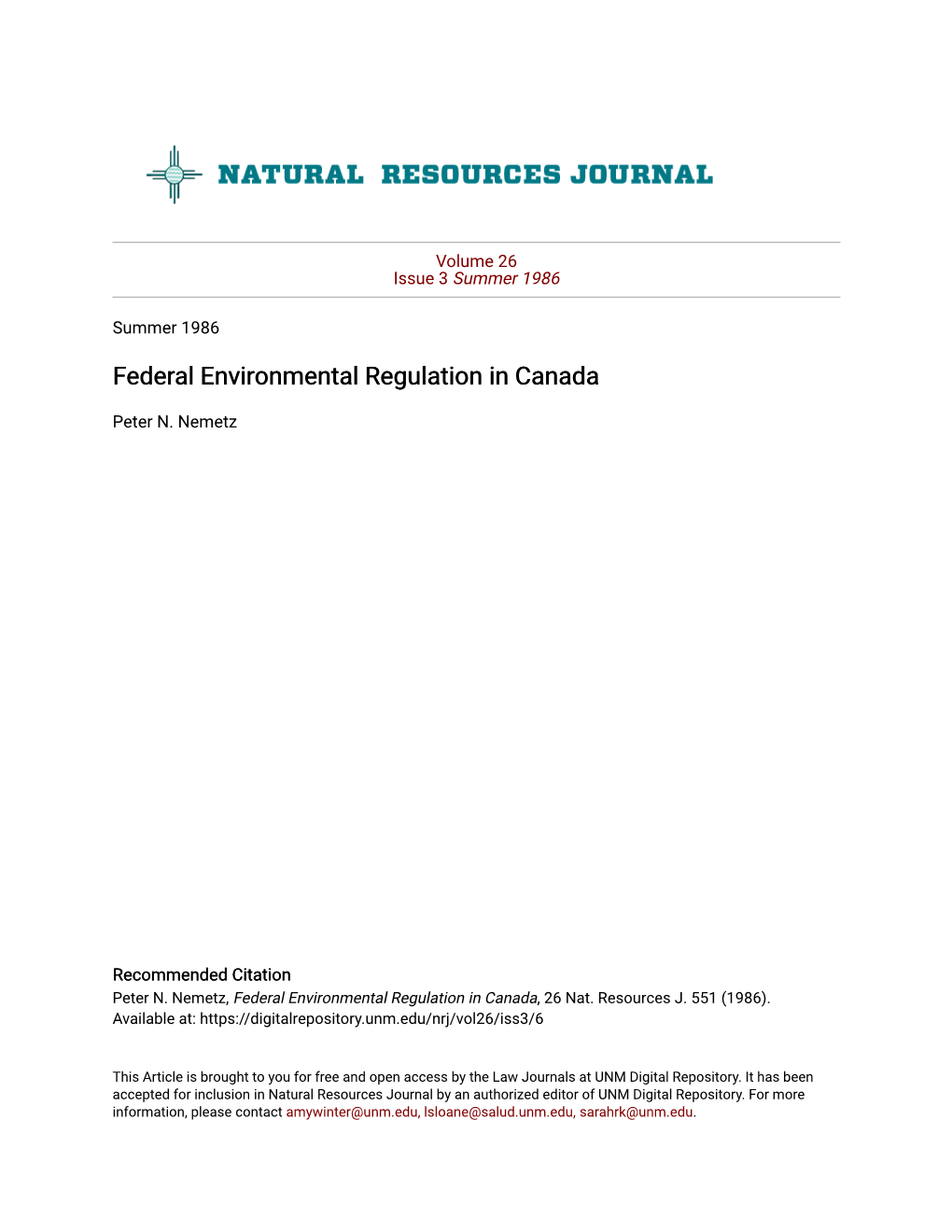 Federal Environmental Regulation in Canada