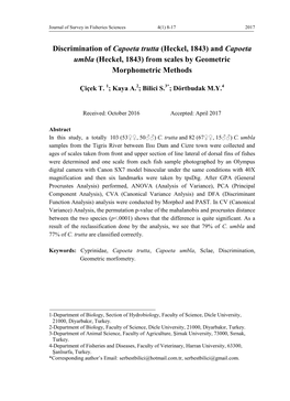 Discrimination of Capoeta Trutta (Heckel, 1843) and Capoeta Umbla (Heckel, 1843) from Scales by Geometric Morphometric Methods