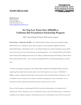 NEWS RELEASE Six Top Law Firms Give