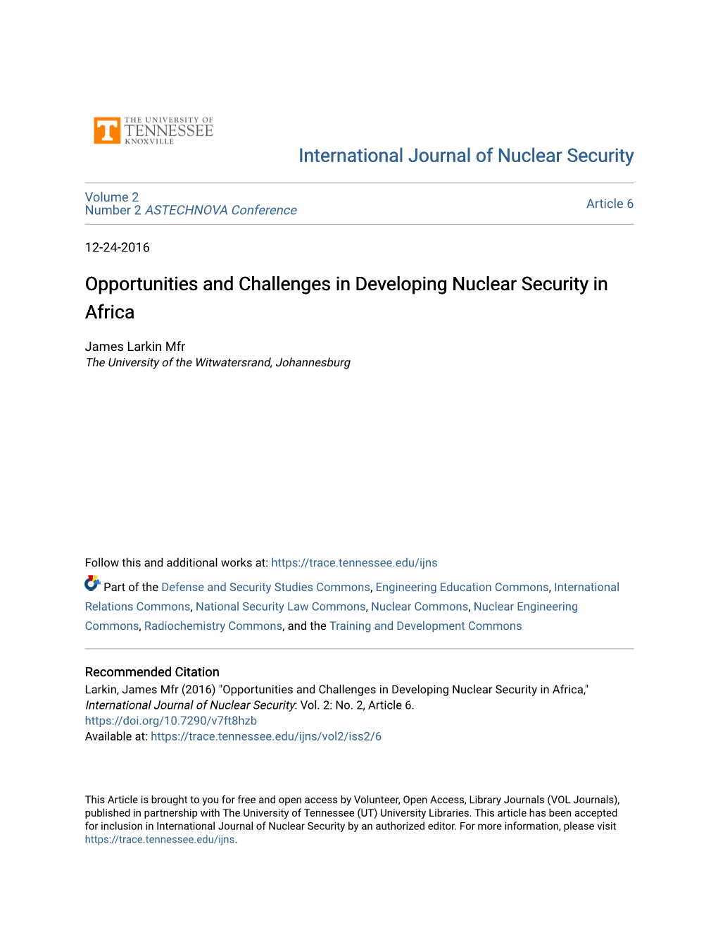 Opportunities and Challenges in Developing Nuclear Security in Africa