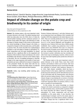 Impact of Climate Change on the Potato Crop and Biodiversity in Its Center of Origin