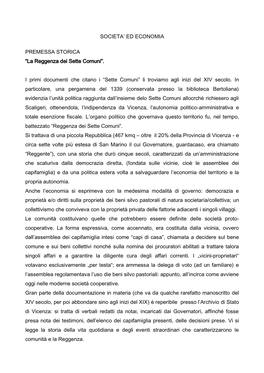 “La Reggenza Dei Sette Comuni”. I Primi Documenti Che Citano I