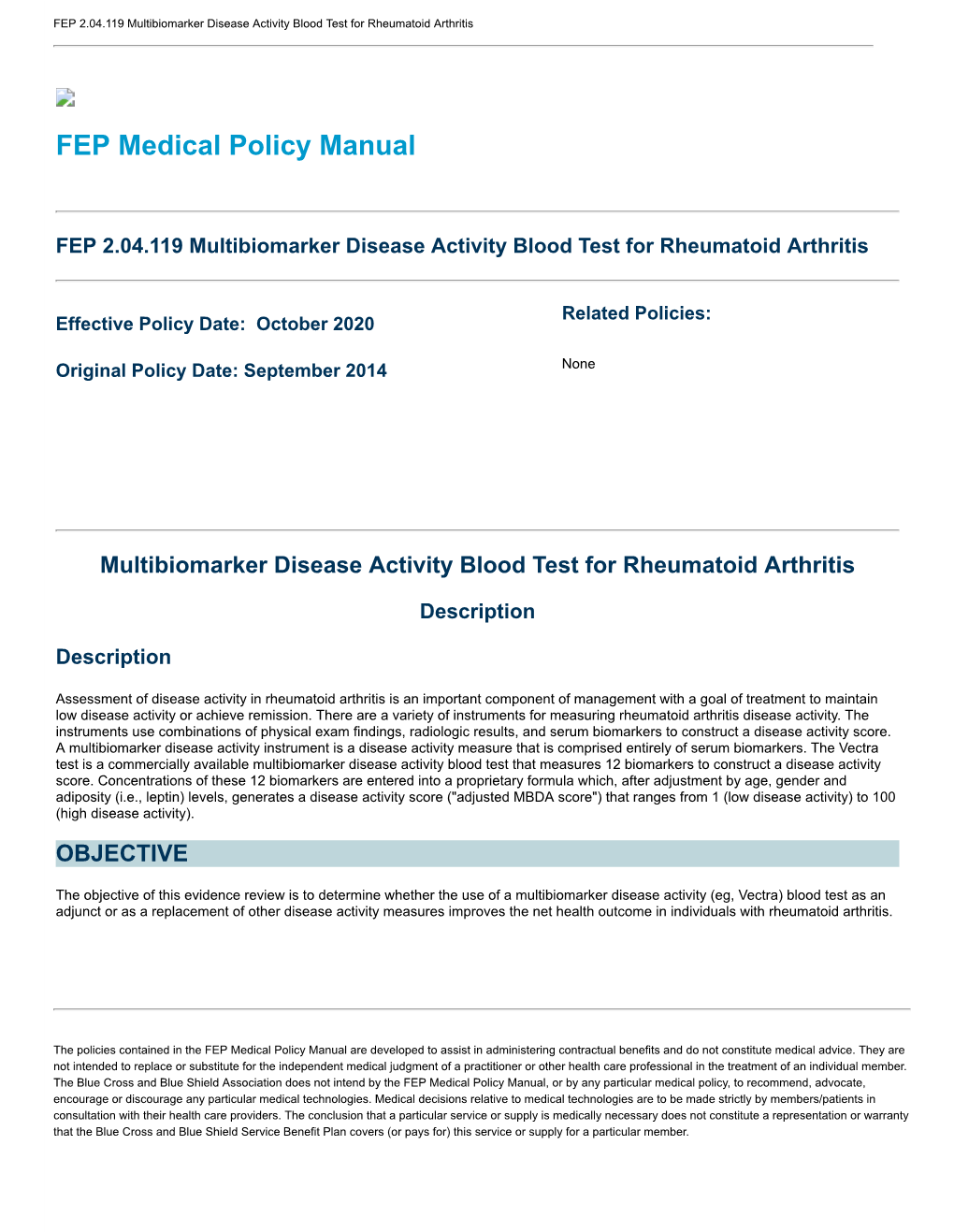 Multibiomarker Disease Activity Blood Test for Rheumatoid Arthritis