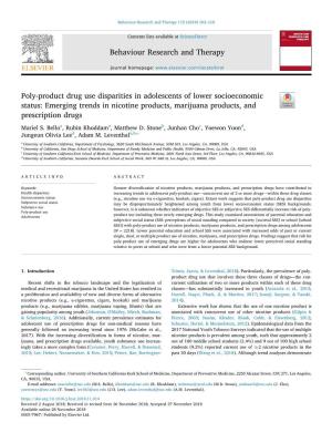 Poly-Product Drug Use Disparities in Adolescents of Lower Socioeconomic Status Emerging Trends in Nicotine Products, Marijuana