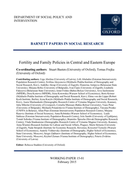 Fertility and Family Policies in Central and Eastern Europe