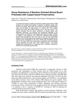 Decay Resistance of Bamboo Oriented Strand Board Pretreated with Copper-Based Preservatives