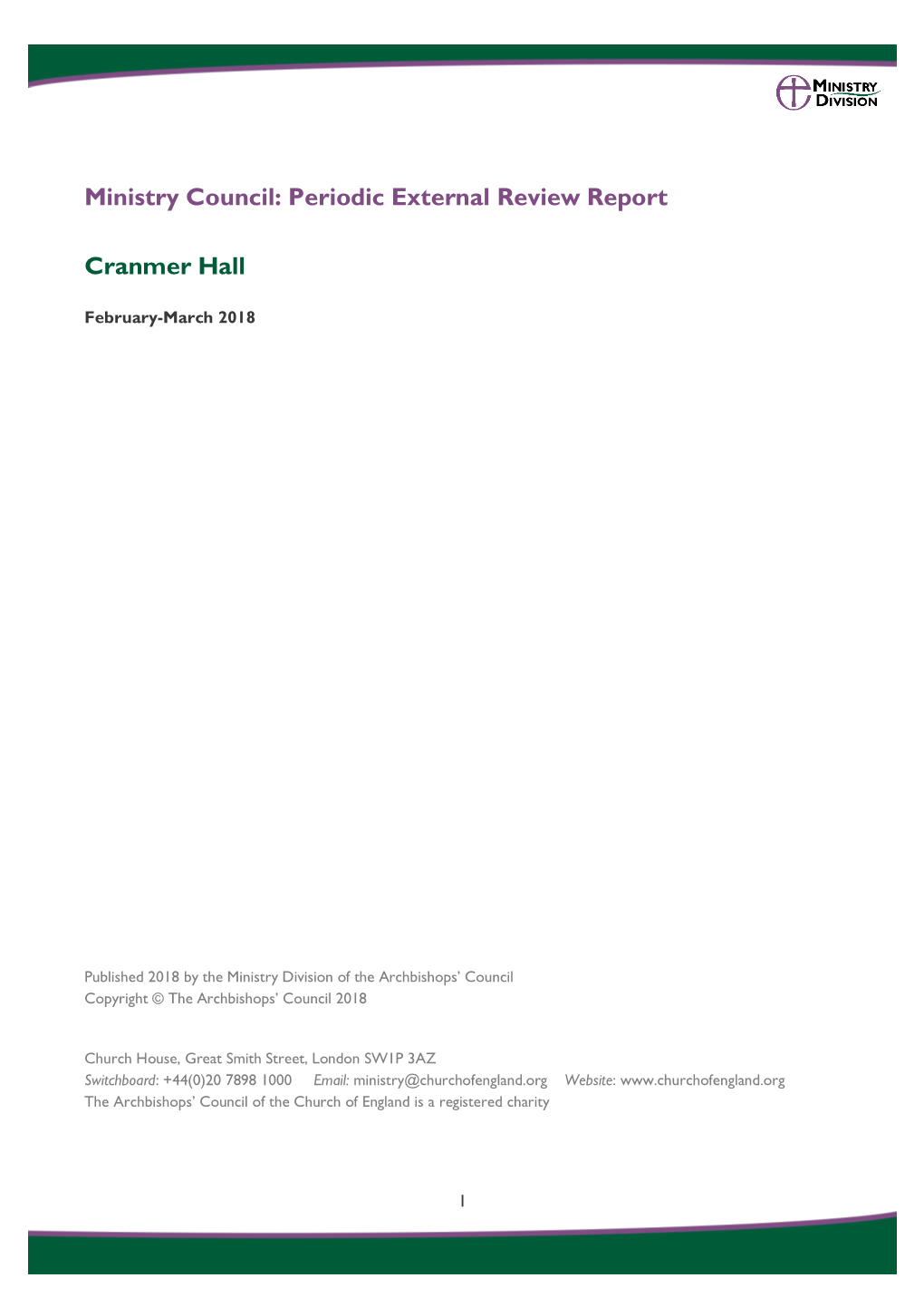 Ministry Council: Periodic External Review Report Cranmer Hall