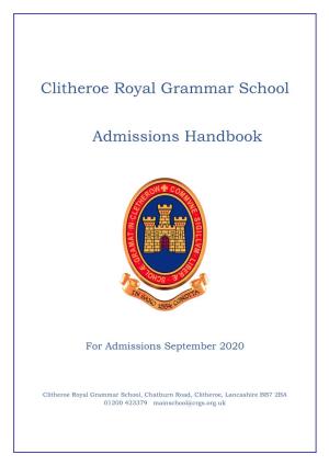 Clitheroe Royal Grammar School Admissions Handbook