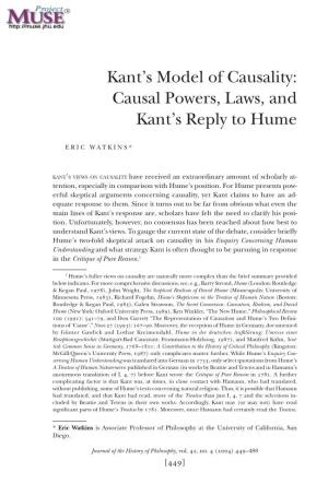 Kant's Model of Causality: Causal Powers, Laws, and Kant's Reply to Hume