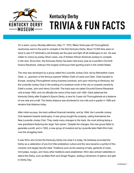 Kentucky Derby TRIVIA & FUN FACTS