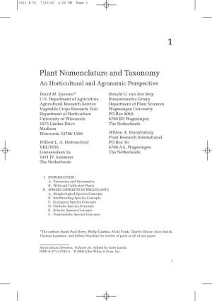 Plant Nomenclature and Taxonomy an Horticultural and Agronomic Perspective