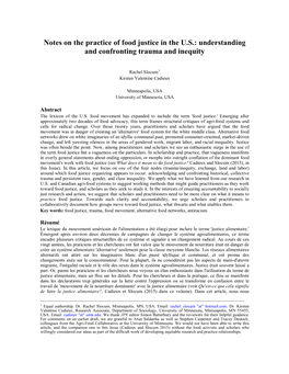 Notes on the Practice of Food Justice in the US