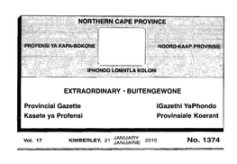 Northern Cape Provincial Gazette Vol 17 No 1374 Dated 21 January 2010