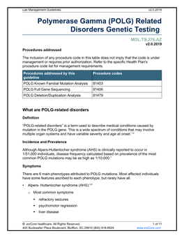Polymerase Gamma (POLG) Related Disorders Genetic Testing