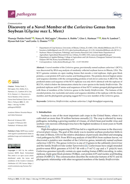 Discovery of a Novel Member of the Carlavirus Genus from Soybean (Glycine Max L