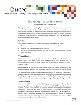Shopping Center Inventory Montgomery County, Pennsylvania