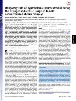 Obligatory Role of Hypothalamic Neuroestradiol During the Estrogen-Induced LH Surge in Female Ovariectomized Rhesus Monkeys
