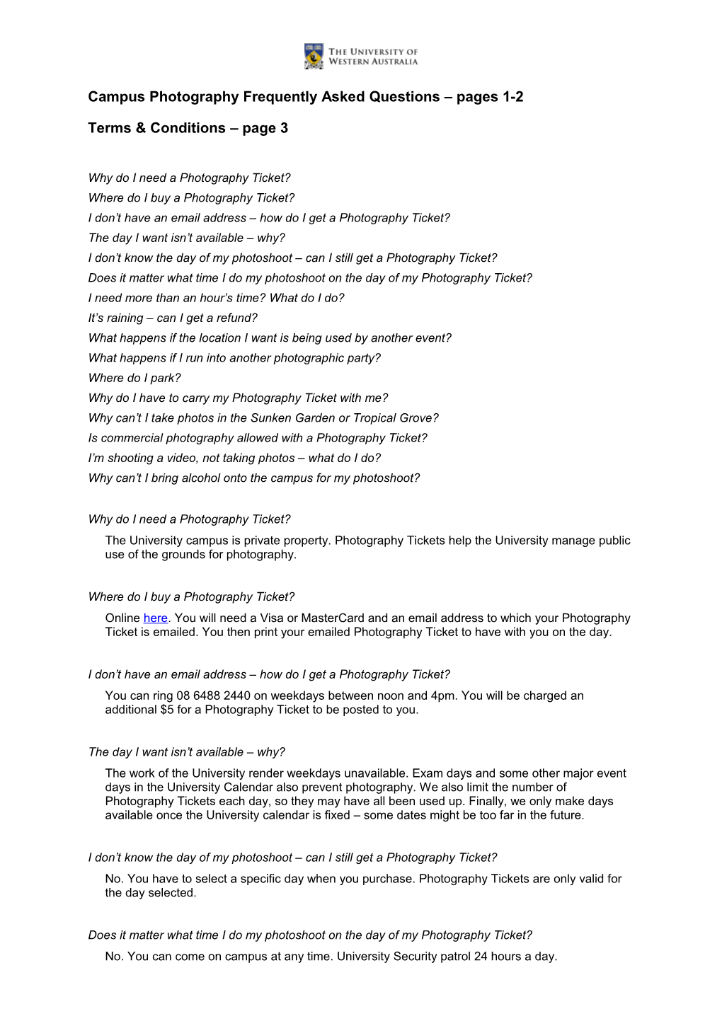 Campus Photography Frequently Asked Questions Pages 1-2