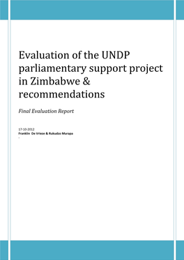 Evaluation of the UNDP Parliamentary Support Project in Zimbabwe & Recommendations