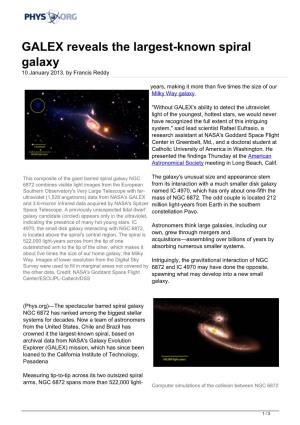 GALEX Reveals the Largest-Known Spiral Galaxy 10 January 2013, by Francis Reddy