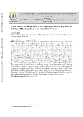 Spatial Analysis and Prioritization of the Intra-Regional Housing Gap Using the Techniques of Planning (A Study on the Cities of Ilam Province)