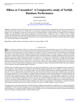 Hbase Or Cassandra? a Comparative Study of Nosql Database Performance