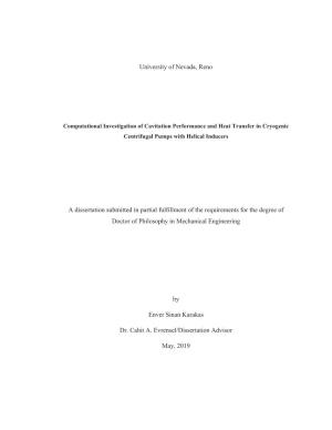 University of Nevada, Reno a Dissertation Submitted in Partial Fulfillment of the Requirements for the Degree of Doctor of Philo