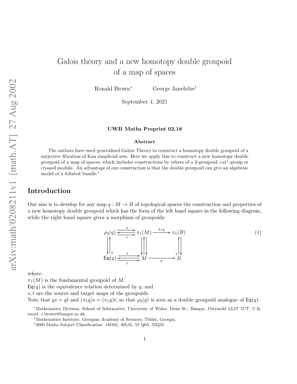 Arxiv:Math/0208211V1 [Math.AT] 27 Aug 2002