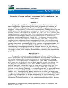 Evaluation of Swamp Sunflower Accessions of the Western Coastal Plain Melinda Brakie