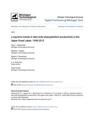 Long-Term Trends in Lake-Wide Phytoplankton Productivity in the Upper Great Lakes: 1998-2013