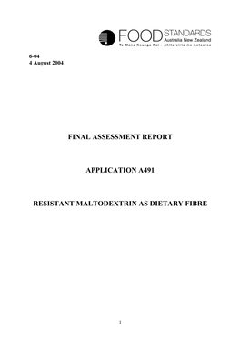 Final Assessment Report Application A491 Resistant