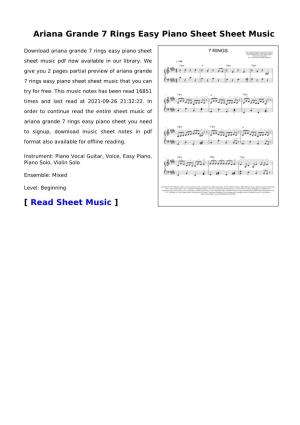 Ariana Grande 7 Rings Easy Piano Sheet Sheet Music