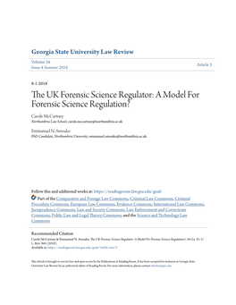 The UK Forensic Science Regulator: a Model for Forensic Science Regulation?, 34 Ga