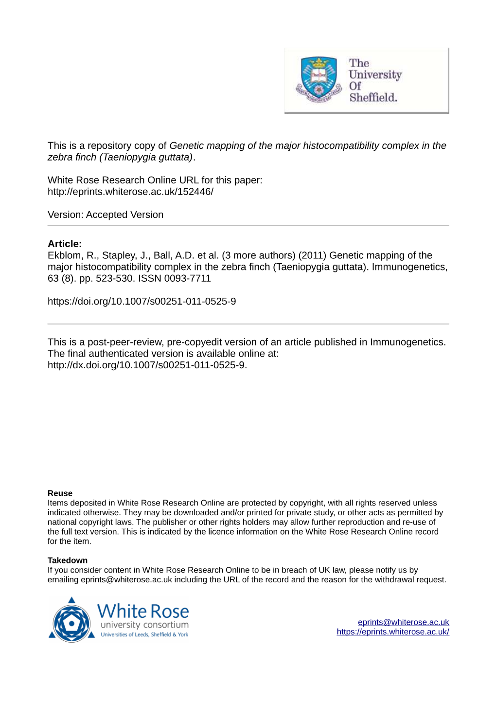 Genetic Mapping of the Major Histocompatibility Complex in the Zebra Finch (Taeniopygia Guttata)