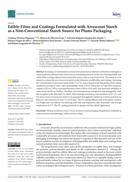 Edible Films and Coatings Formulated with Arrowroot Starch As a Non-Conventional Starch Source for Plums Packaging