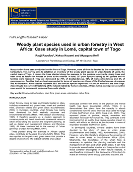 Woody Plant Species Used in Urban Forestry in West Africa: Case Study in Lomé, Capital Town of Togo