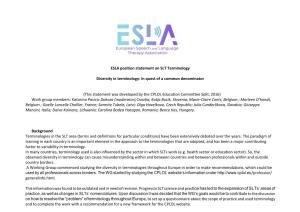 ESLA Position Statement on SLT Terminology Diversity In